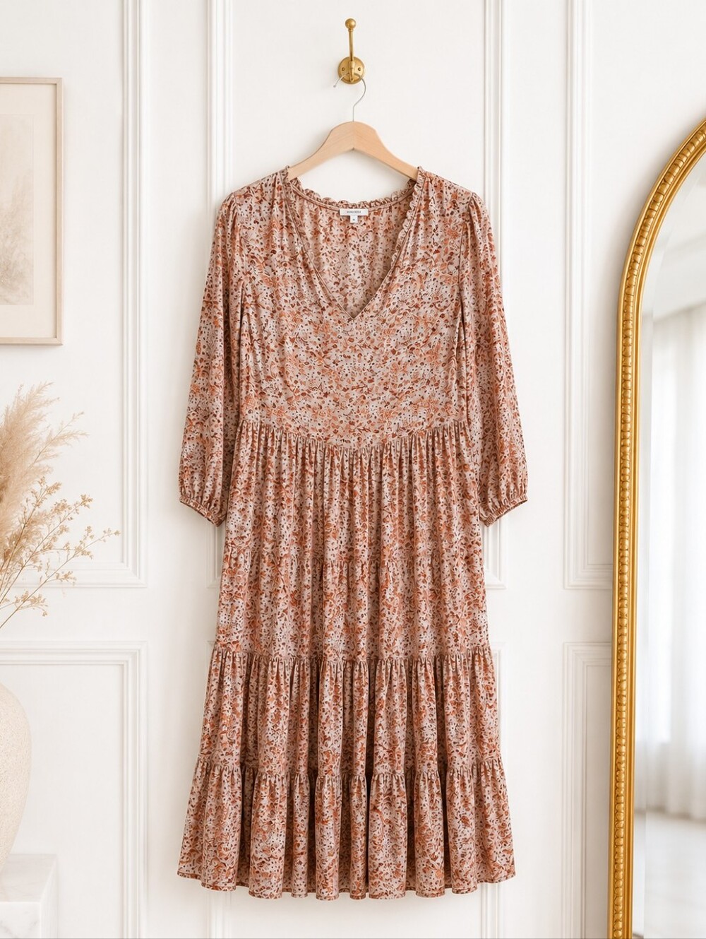 Jun & Ivy Floral Tiered Maxi Dress Lined Boho Cottagecore Rayon Size M - Picture 5 of 8